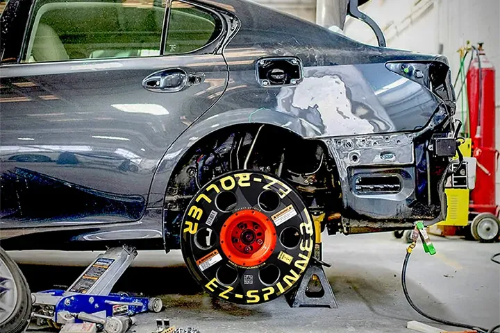 Honda Accord using the EZ Roller-Spinner 4/5 at the collision repair shop