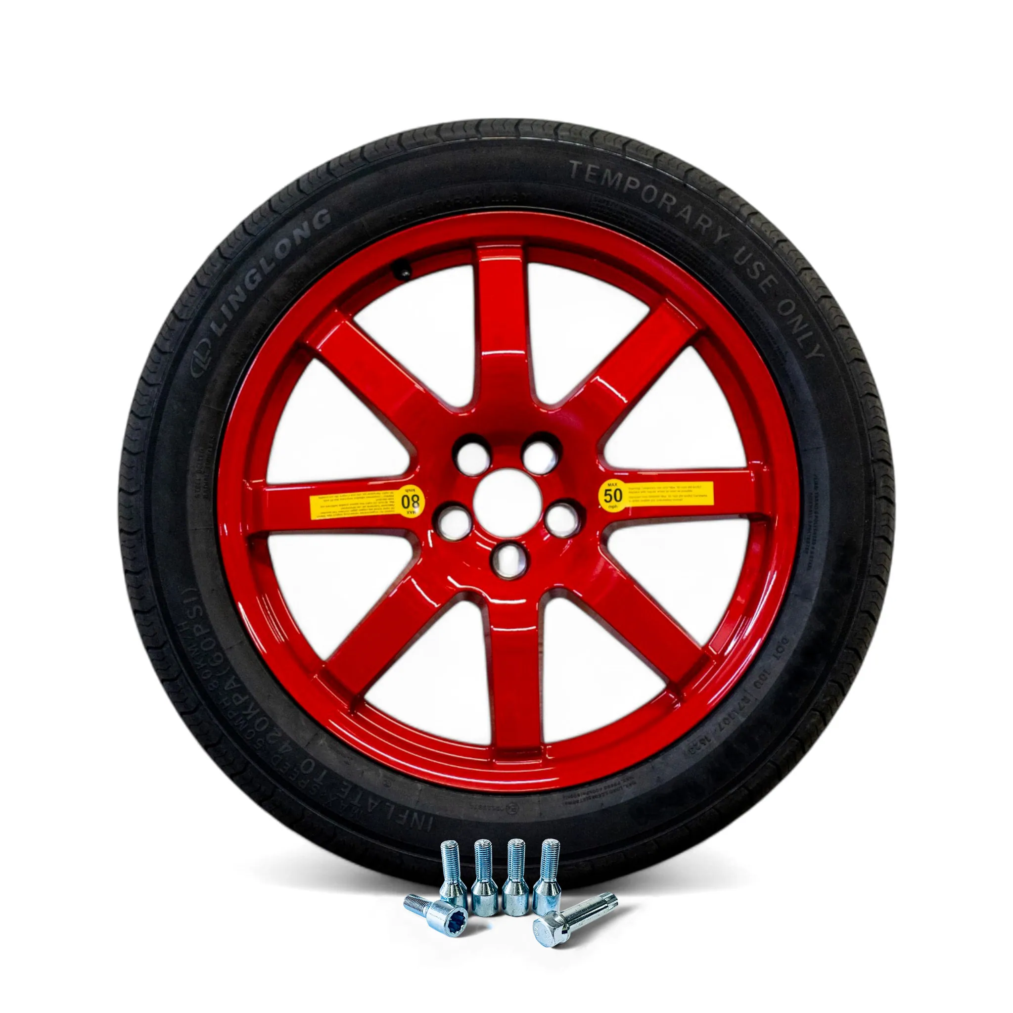 The 18" EZ Spare Alloy Wheel is specifically designed for the 2018-2024 Jeep Cherokee and comes with a 145/45R18 compact spare tire for temporary use. This package includes the necessary lug bolts and a Torx key, ensuring you're always prepared on the road.